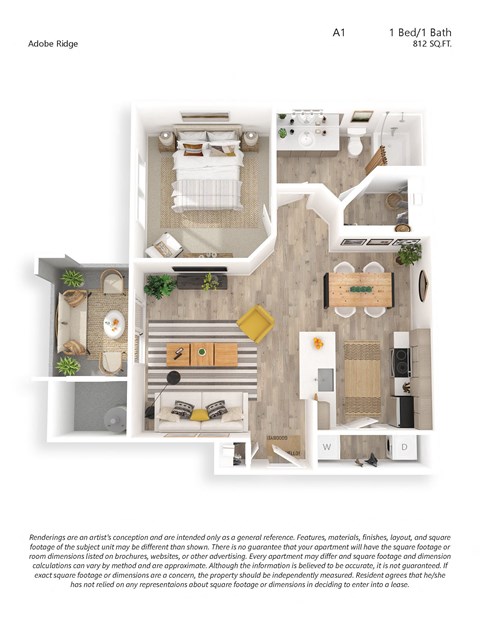 One Bedroom One Bath Premium Or Luxury Floor Plan 812 sqft
